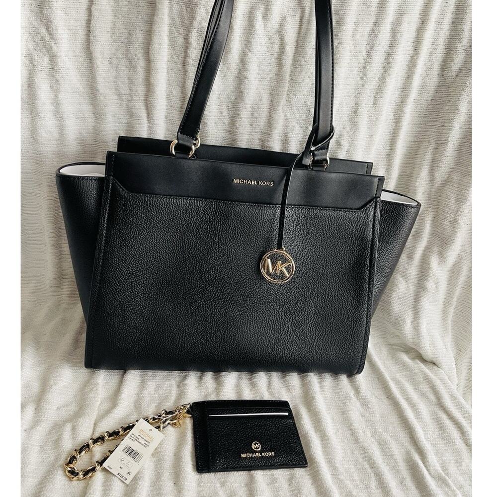 NWT Michael Kors Graham Large Top Zip Tote Bag & Jet Set ID Card Holder - Black